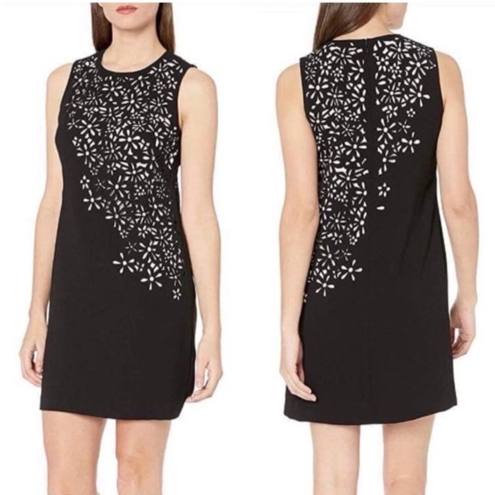 Calvin Klein Black Floral Laser Cut Sleeveless‎ Shift Dress Women's 6 Petite